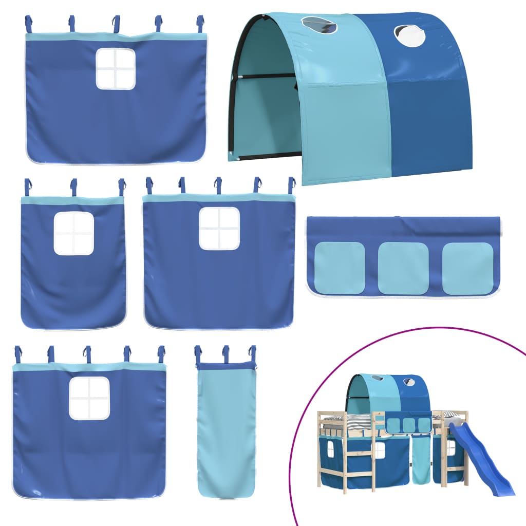 Curtains for loft bed with tunnel blue polyester