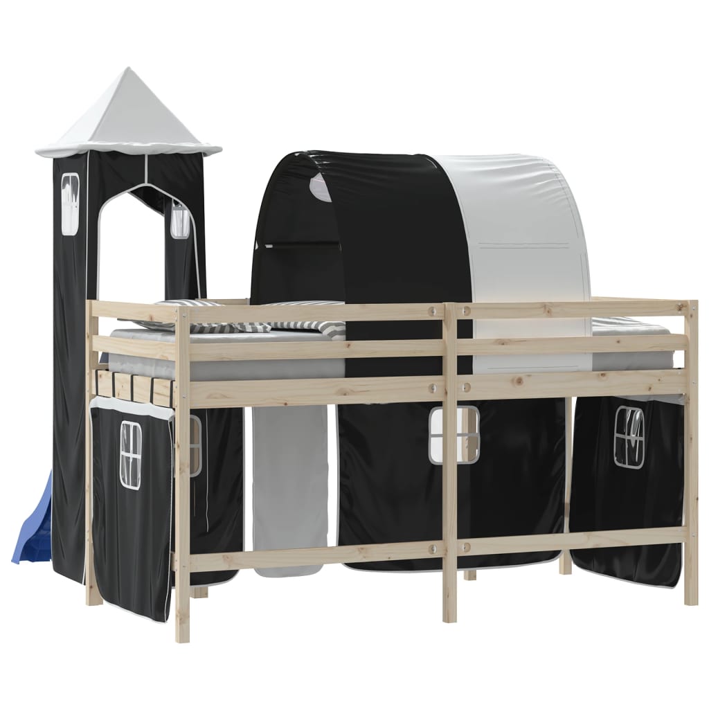 Curtains for loft bed with tunnel and tower white and black