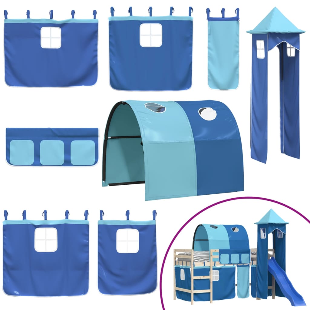 Curtains for Loft Bed with Tunnel and Tower Blue