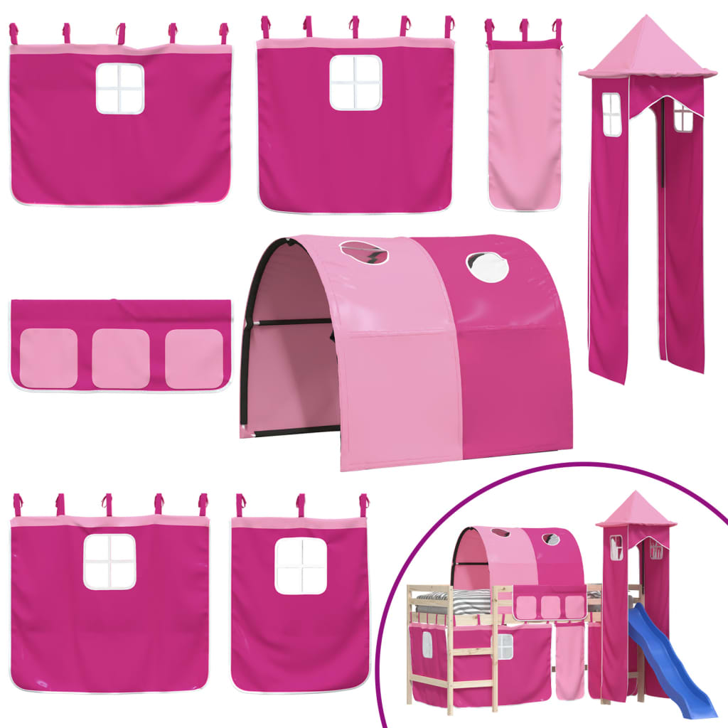 Curtains for loft bed with tunnel and tower pink