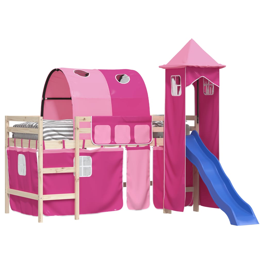 Curtains for loft bed with tunnel and tower pink