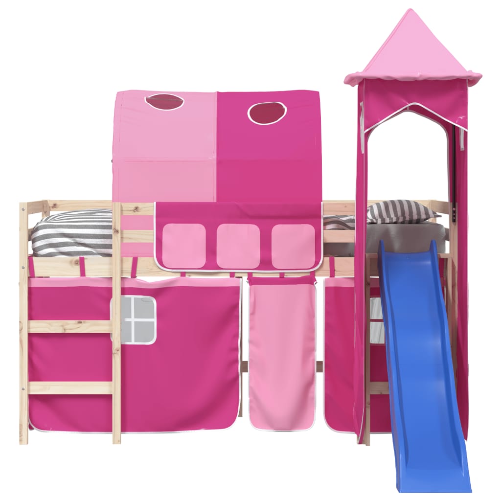 Curtains for loft bed with tunnel and tower pink