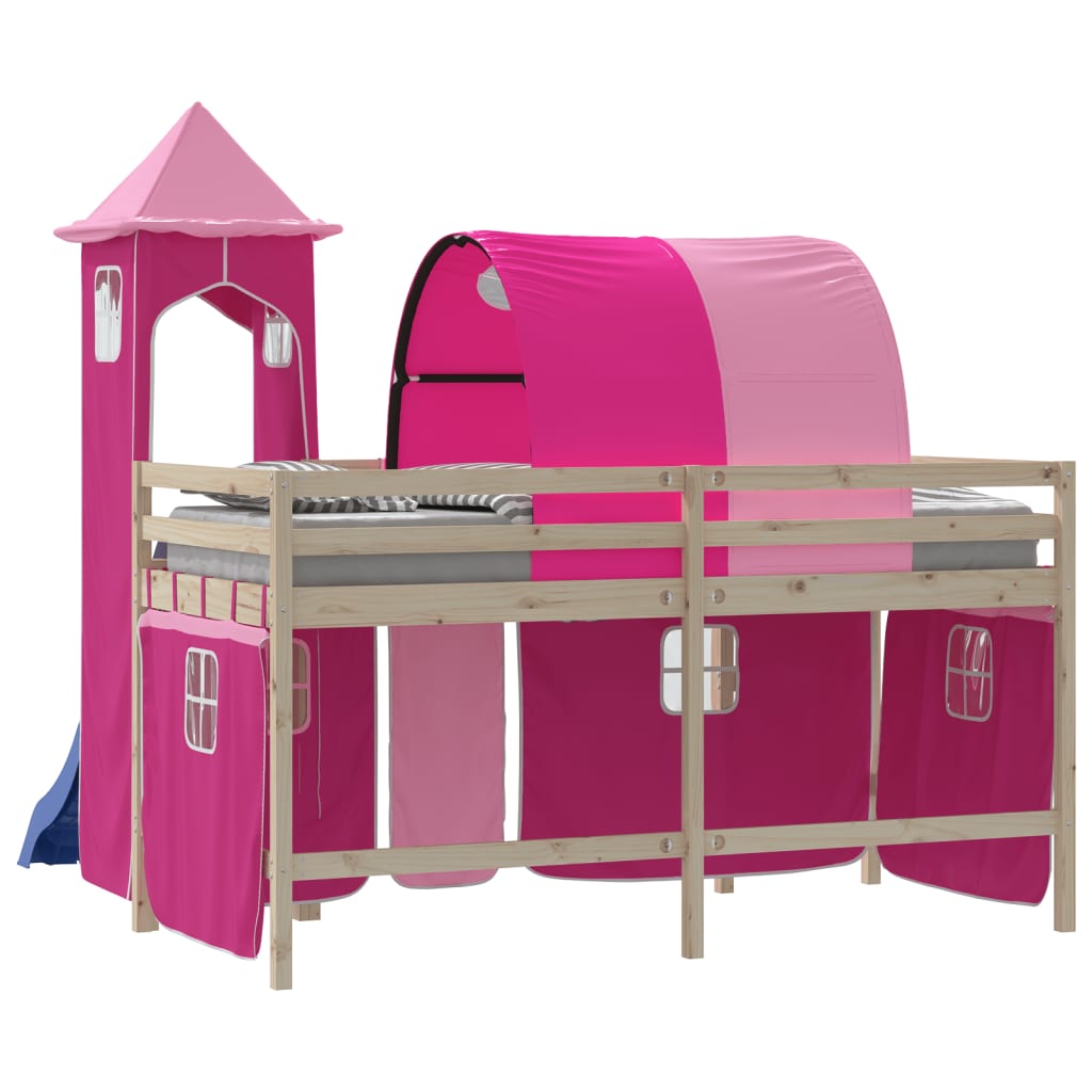 Curtains for loft bed with tunnel and tower pink