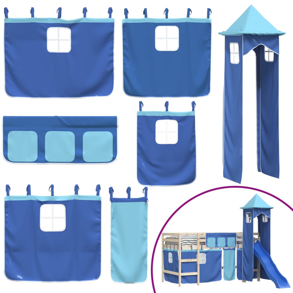 Curtains for Loft Bed with Tower Blue Polyester