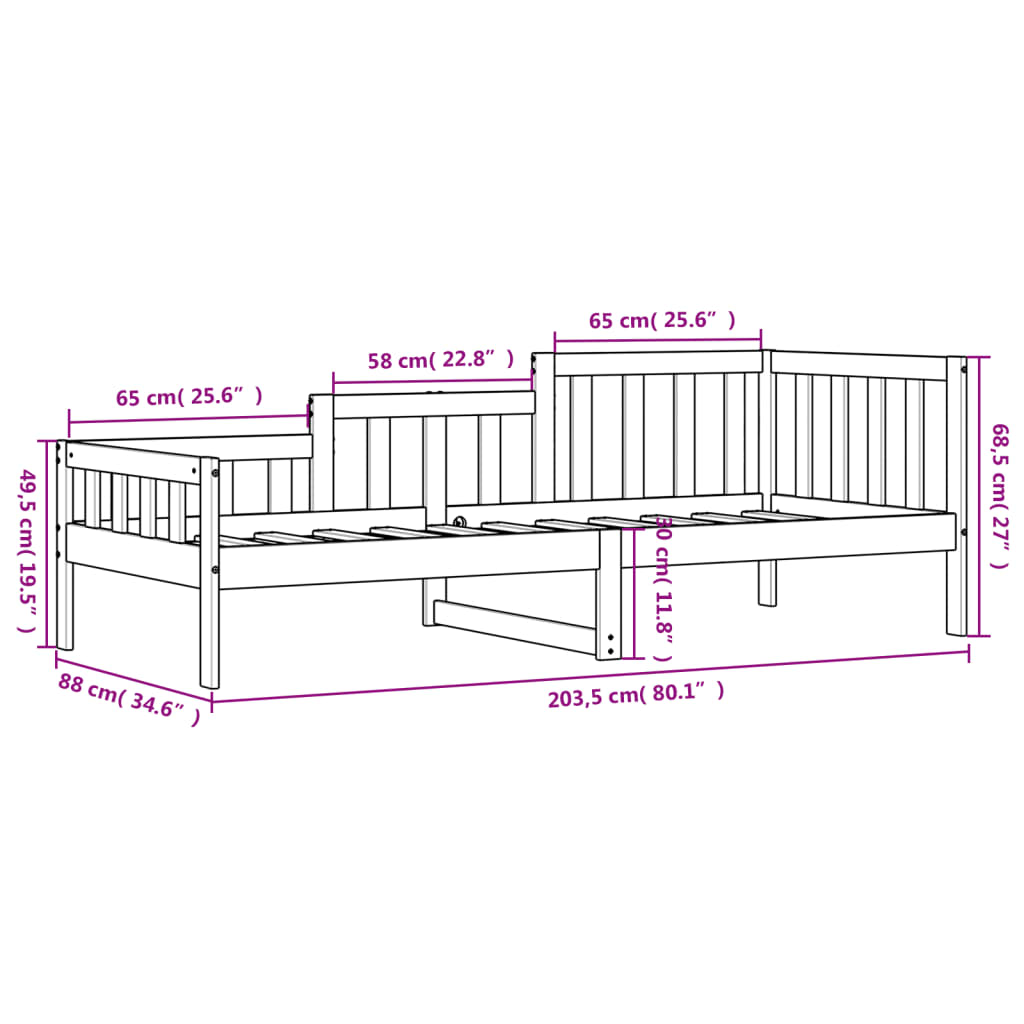 Daybed without mattress white 80x200 cm solid pine wood