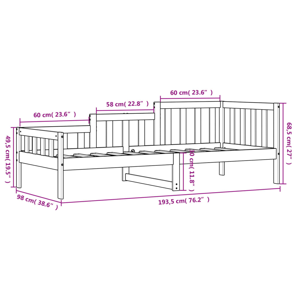 Daybed Black 90x190 cm Solid Pine