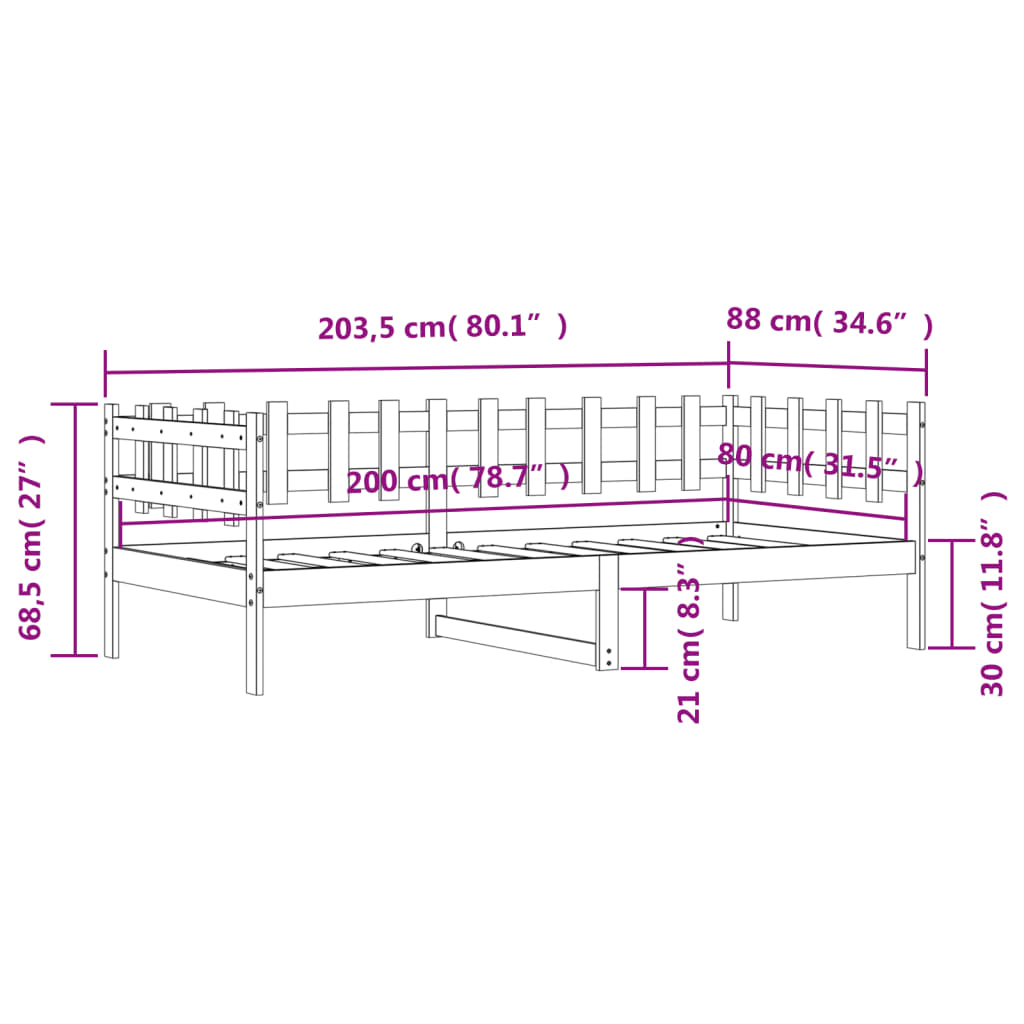 Daybed without mattress 80x200 cm solid pine wood