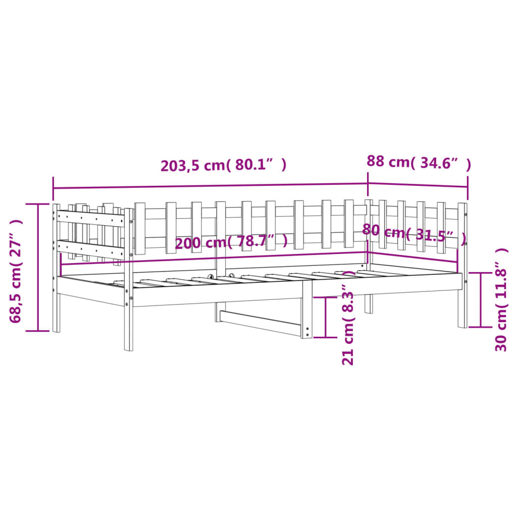 Daybed Black 80x200 cm Solid Pine