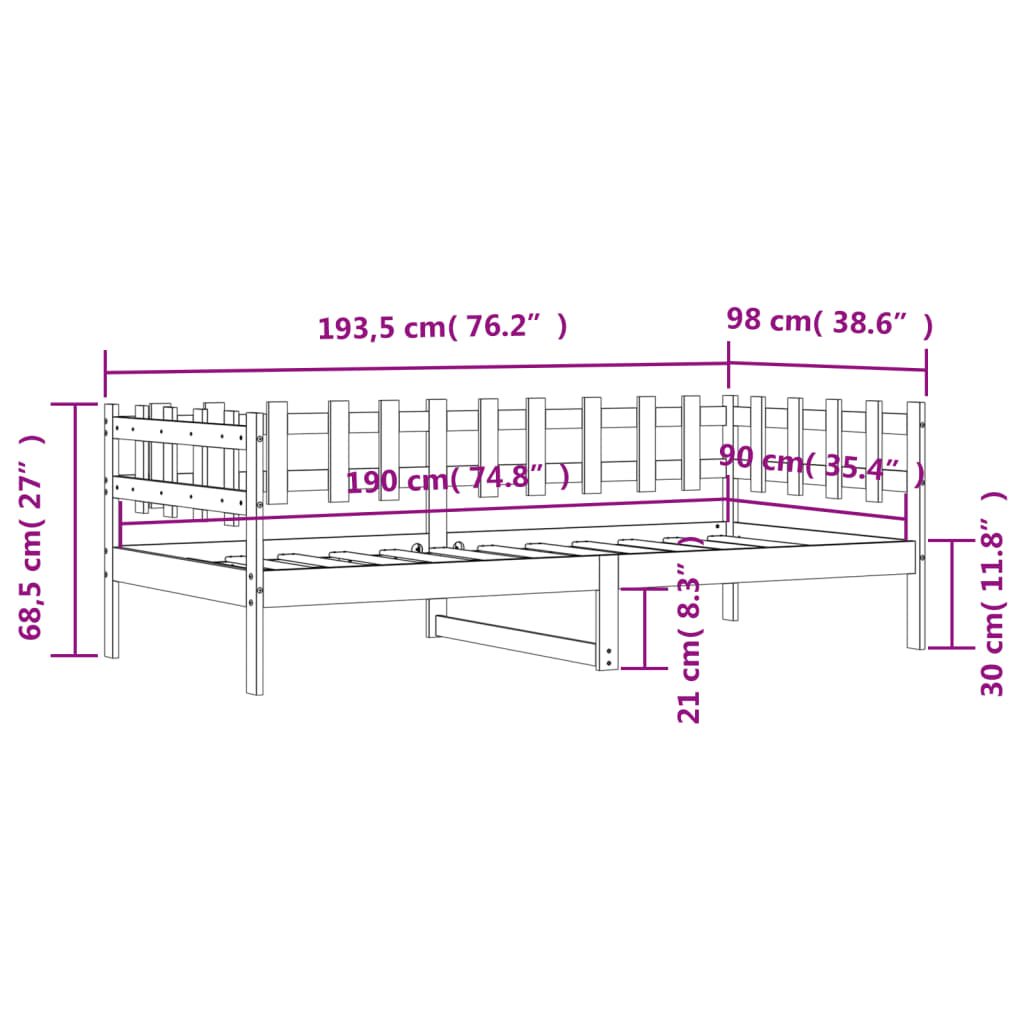 Daybed Black 90x190 cm Solid Pine