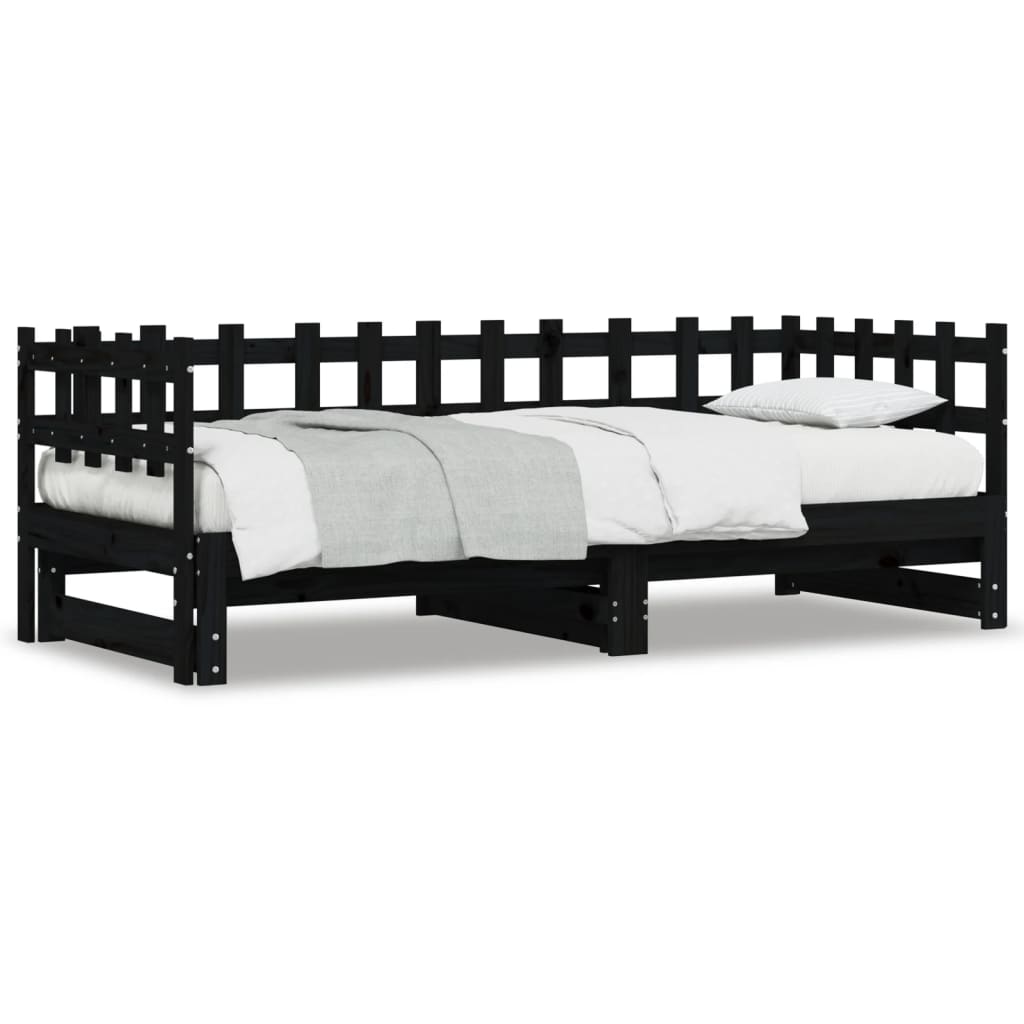 Daybed Extendable Black 2x(80x200) cm Solid Pine Wood