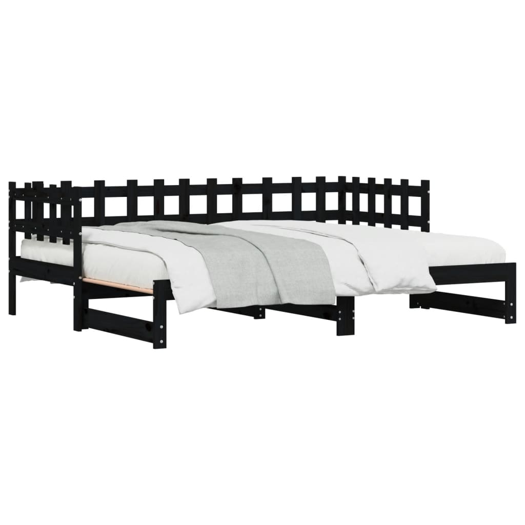 Daybed Extendable Black 2x(80x200) cm Solid Pine Wood