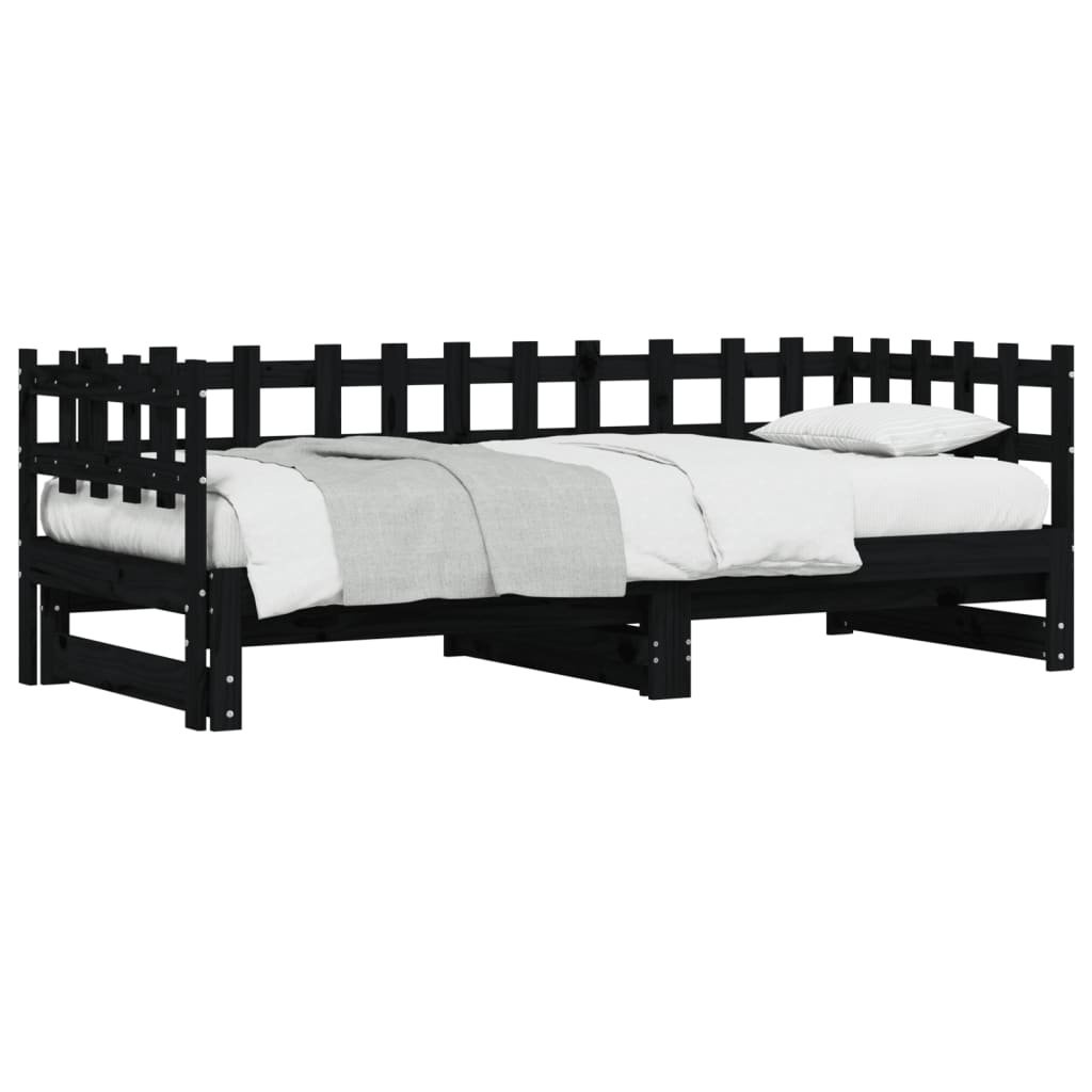 Daybed Extendable Black 2x(80x200) cm Solid Pine Wood