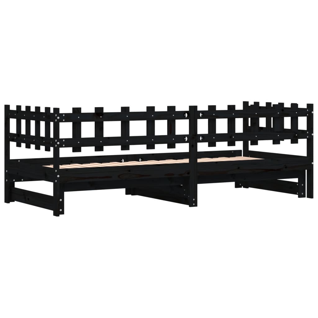 Daybed Extendable Black 2x(80x200) cm Solid Pine Wood