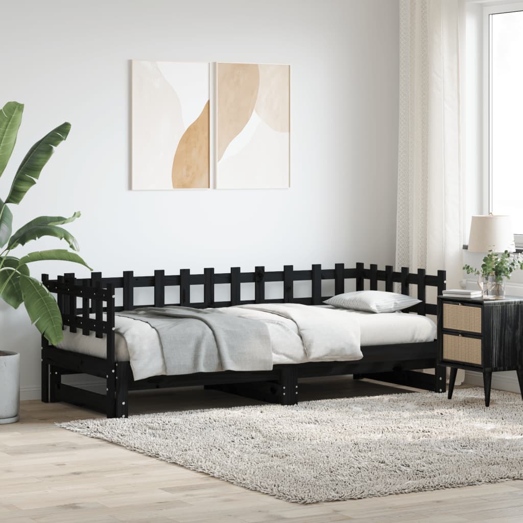 Daybed Extendable Black 2x(80x200) cm Solid Pine Wood