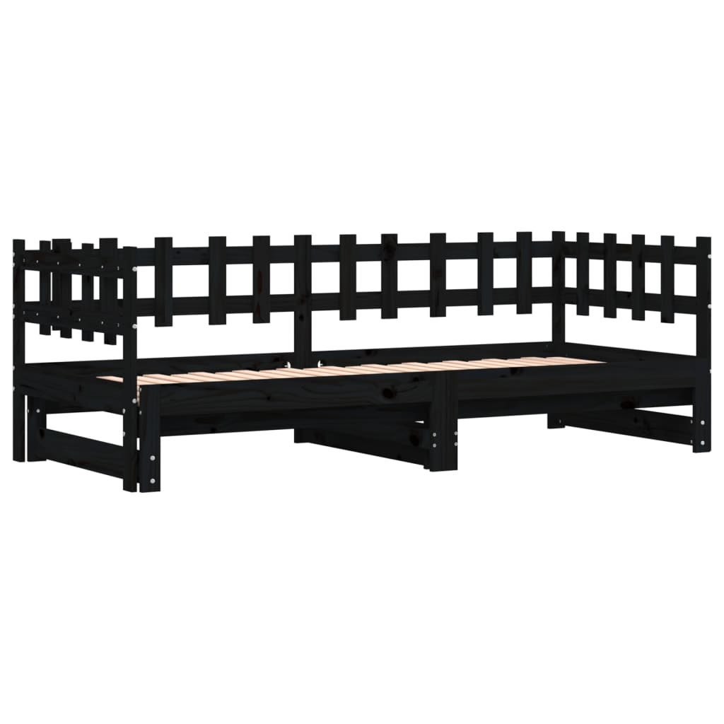 Daybed Extendable Black 2x(90x200) cm Solid Pine