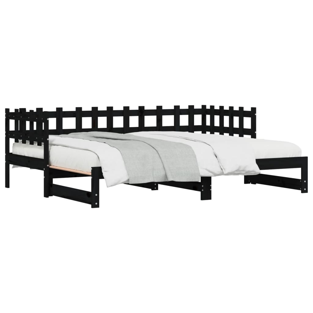 Daybed Extendable Black 2x(90x200) cm Solid Pine