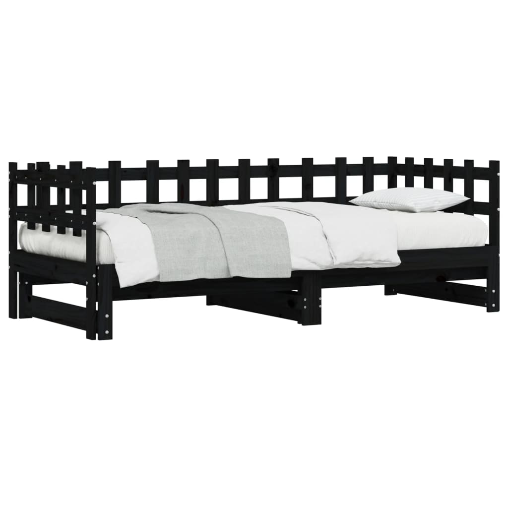 Daybed Extendable Black 2x(90x200) cm Solid Pine