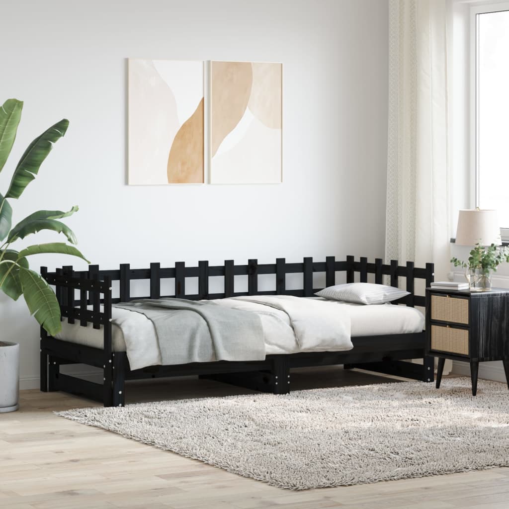 Daybed Extendable Black 2x(90x200) cm Solid Pine