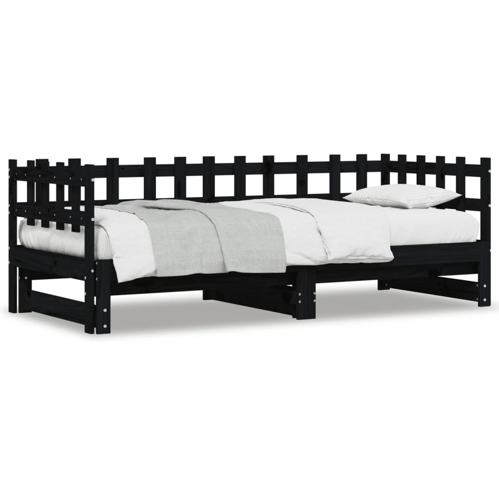 Daybed Extendable Black 2x(90x190) cm Solid Pine