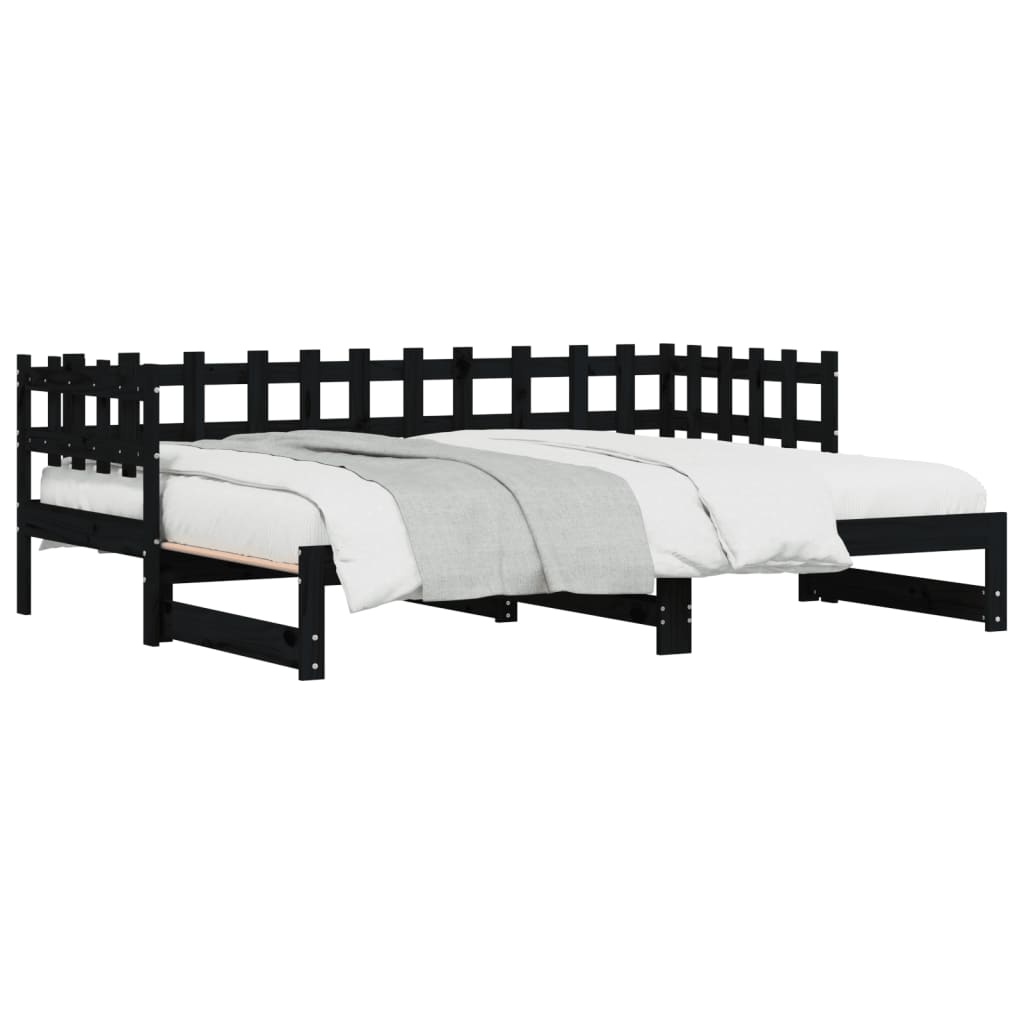 Daybed Extendable Black 2x(90x190) cm Solid Pine