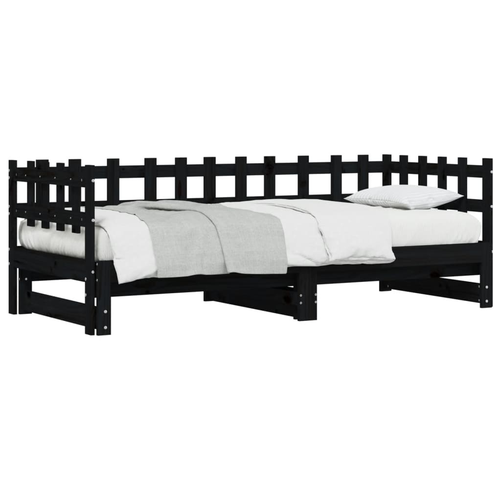 Daybed Extendable Black 2x(90x190) cm Solid Pine