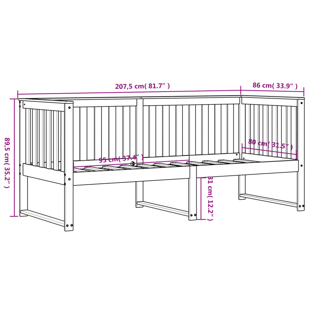 Daybed without mattress white 80x200 cm solid pine wood