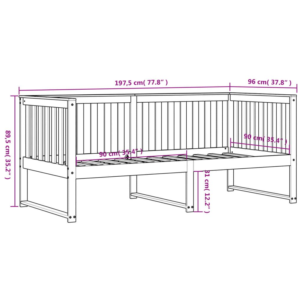 Daybed without mattress white 90x190 cm solid pine wood