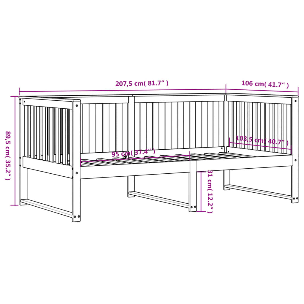 Daybed without mattress white 100x200 cm solid pine wood