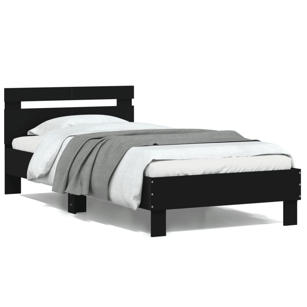 Bed frame with headboard black 100x200 cm wood material