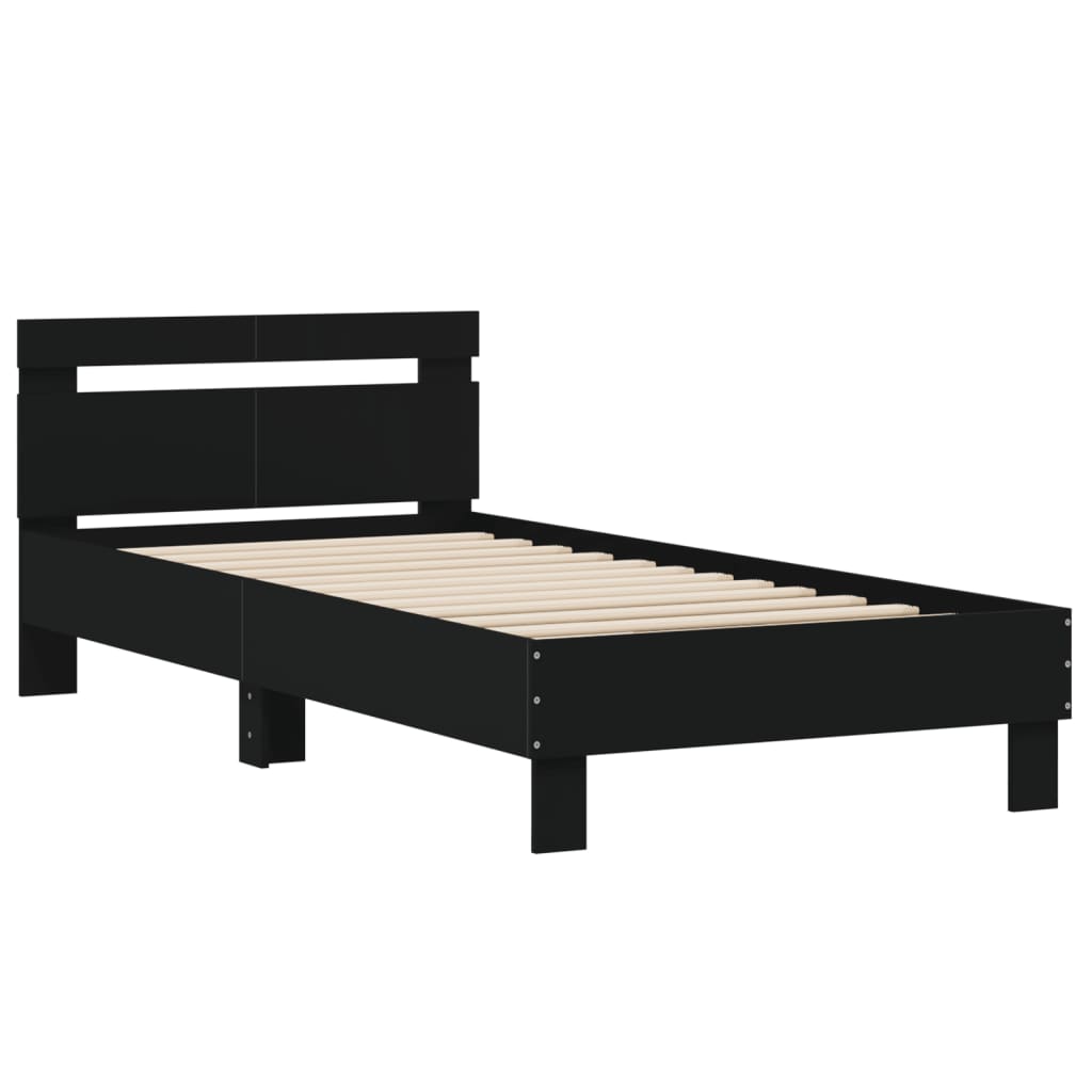 Bed frame with headboard black 100x200 cm wood material