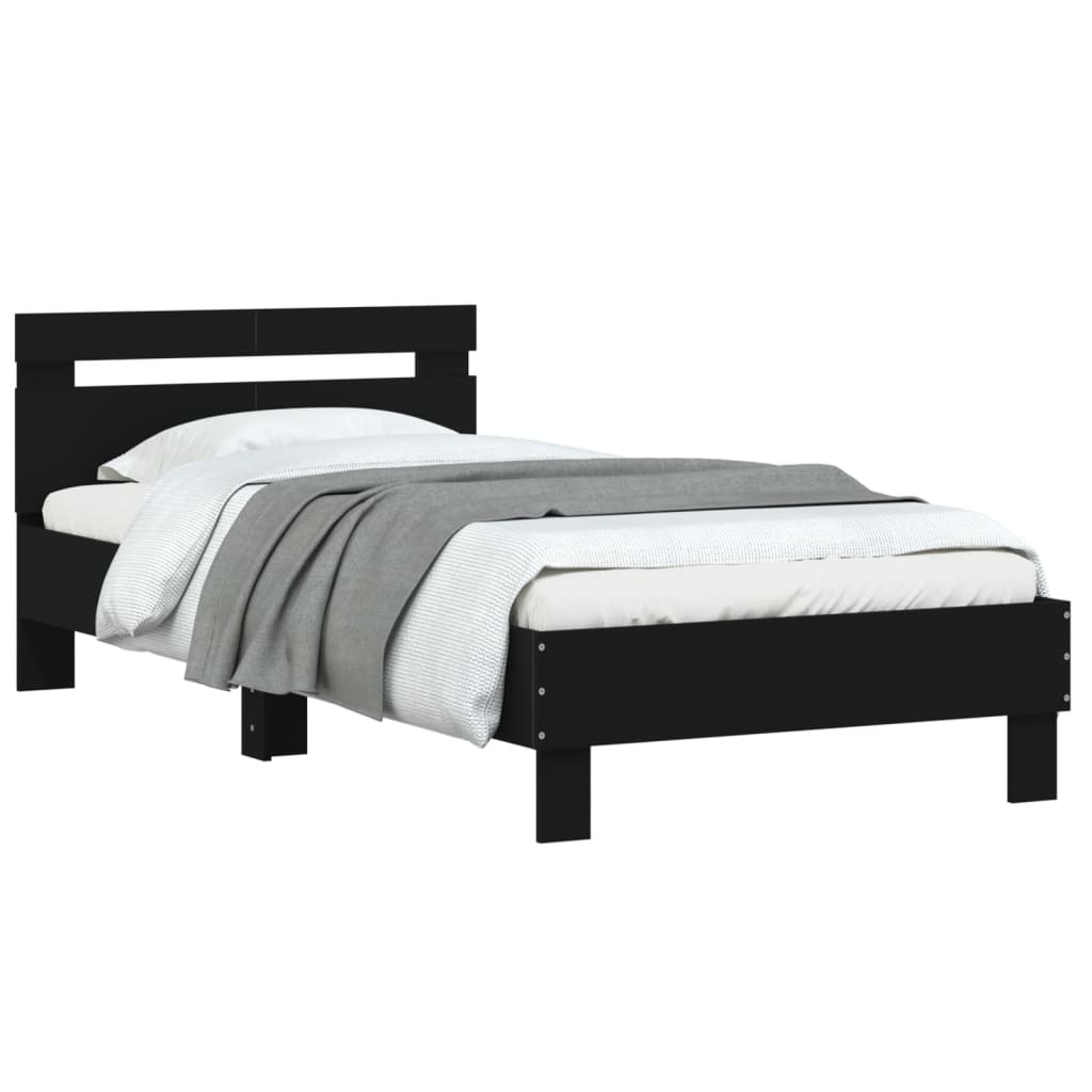 Bed frame with headboard black 100x200 cm wood material