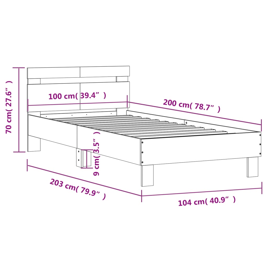 Bed frame with headboard black 100x200 cm wood material