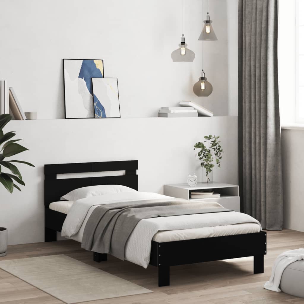 Bed frame with headboard black 100x200 cm wood material