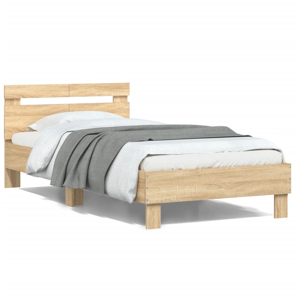 Bed frame without mattress with headboard Sonoma oak 100x200 cm