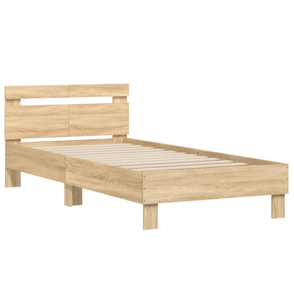 Bed frame without mattress with headboard Sonoma oak 100x200 cm