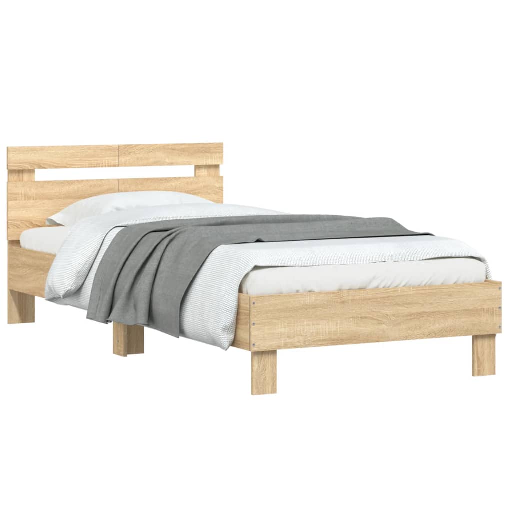 Bed frame without mattress with headboard Sonoma oak 100x200 cm