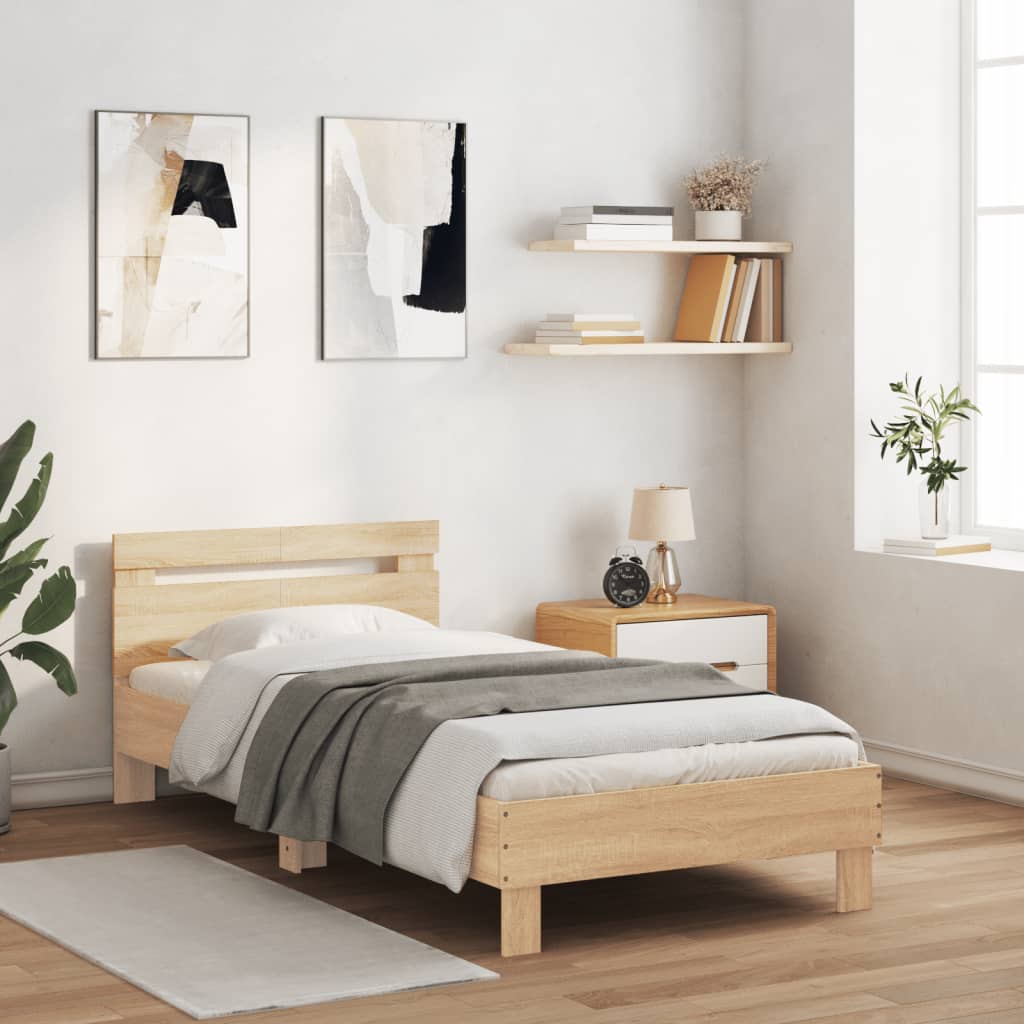 Bed frame without mattress with headboard Sonoma oak 100x200 cm