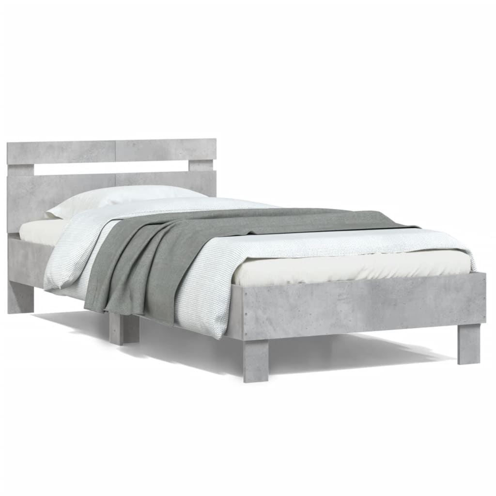 Bed frame with headboard concrete grey 100x200 cm wood material