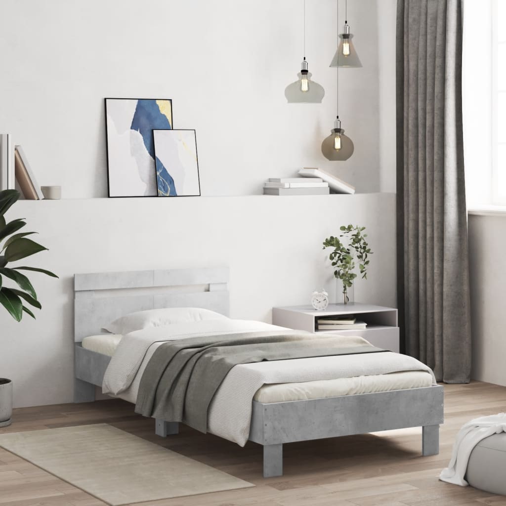 Bed frame with headboard concrete grey 100x200 cm wood material