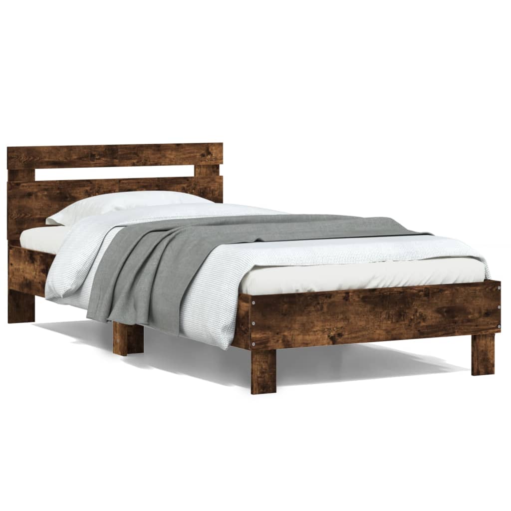 Bed frame with headboard smoked oak 100x200 cm wood material