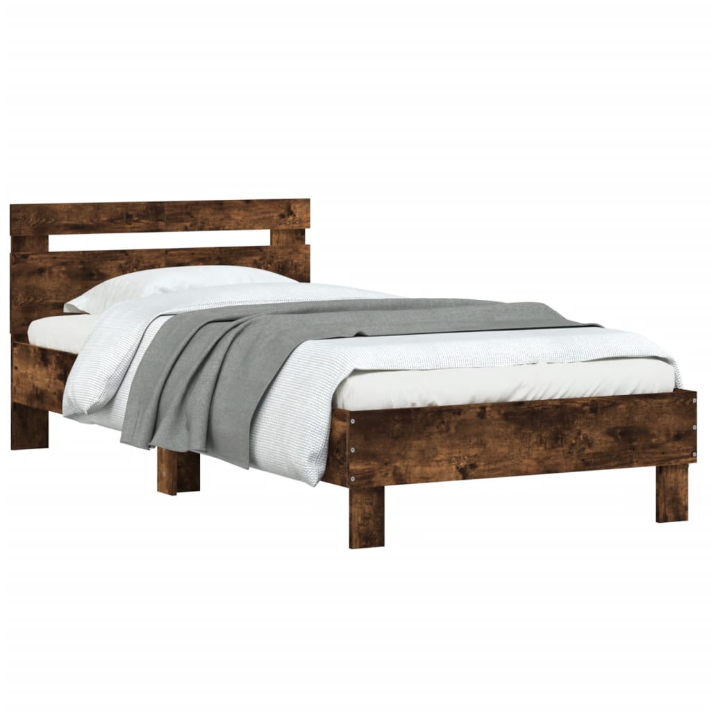 Bed frame with headboard smoked oak 100x200 cm wood material