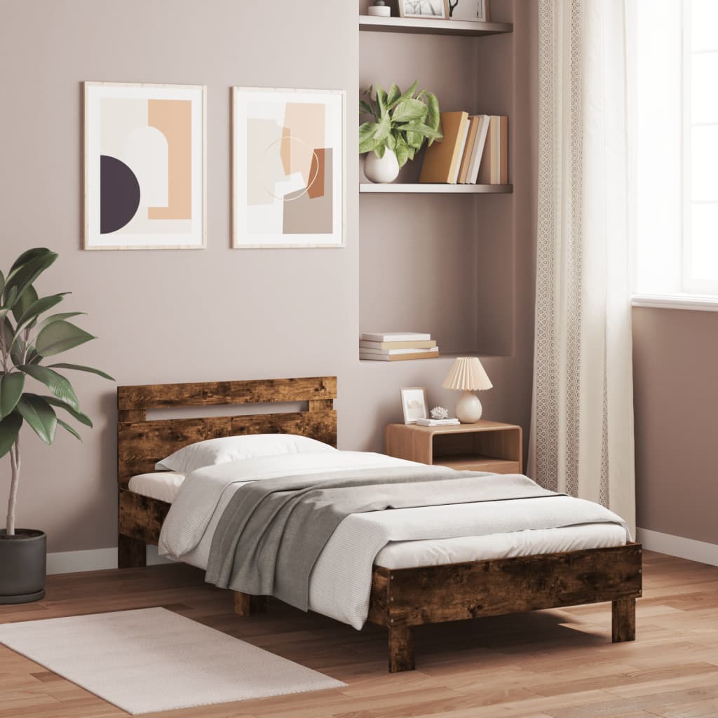 Bed frame with headboard smoked oak 100x200 cm wood material