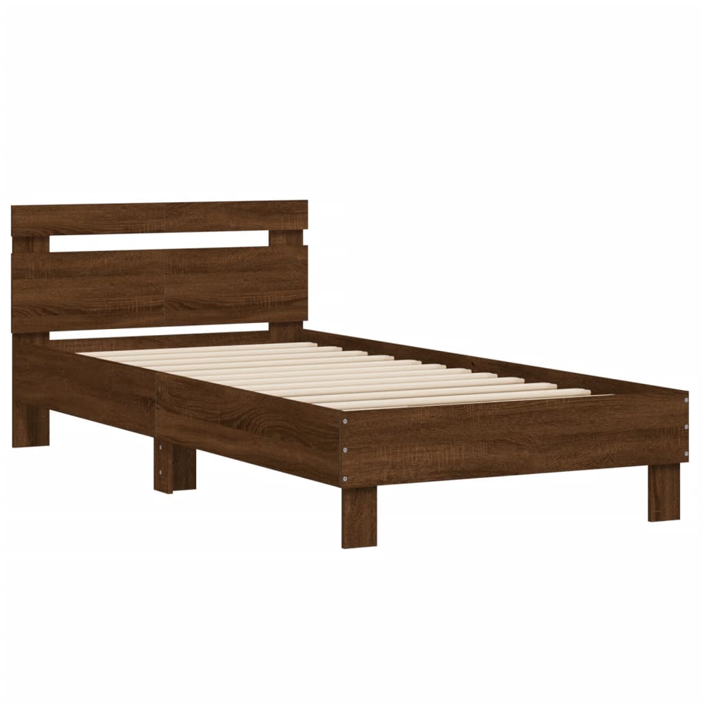 Bed frame without mattress with headboard brown oak 100x200 cm