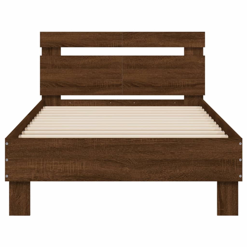 Bed frame without mattress with headboard brown oak 100x200 cm