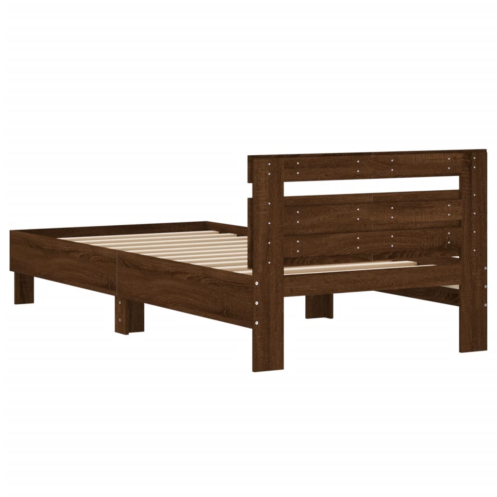 Bed frame without mattress with headboard brown oak 100x200 cm