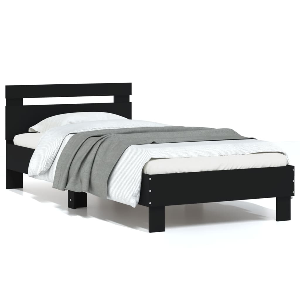 Bed frame with headboard black 90x200 cm wood material