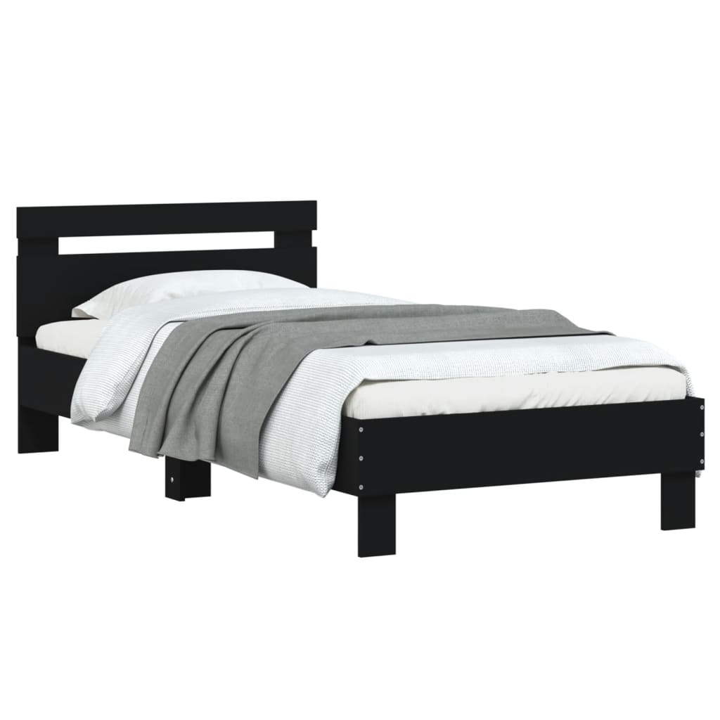 Bed frame with headboard black 90x200 cm wood material