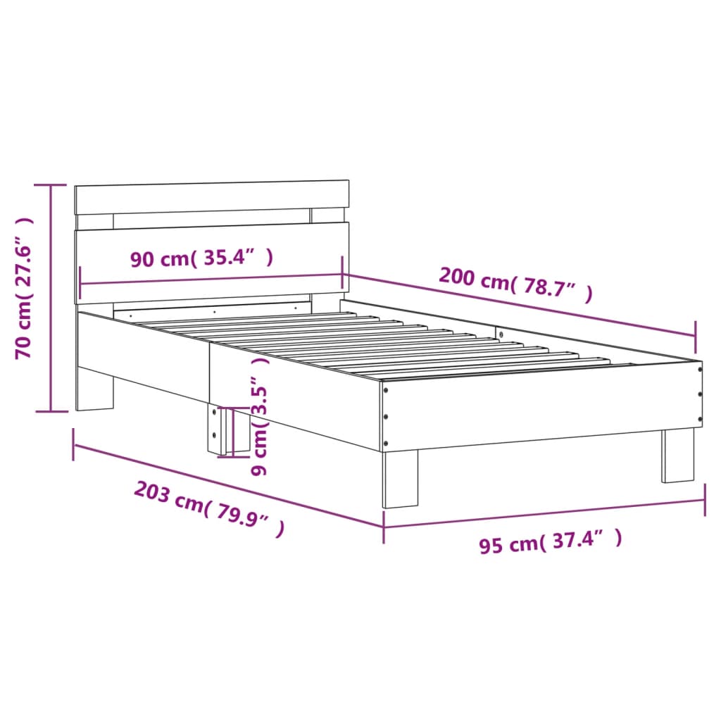 Bed frame with headboard black 90x200 cm wood material