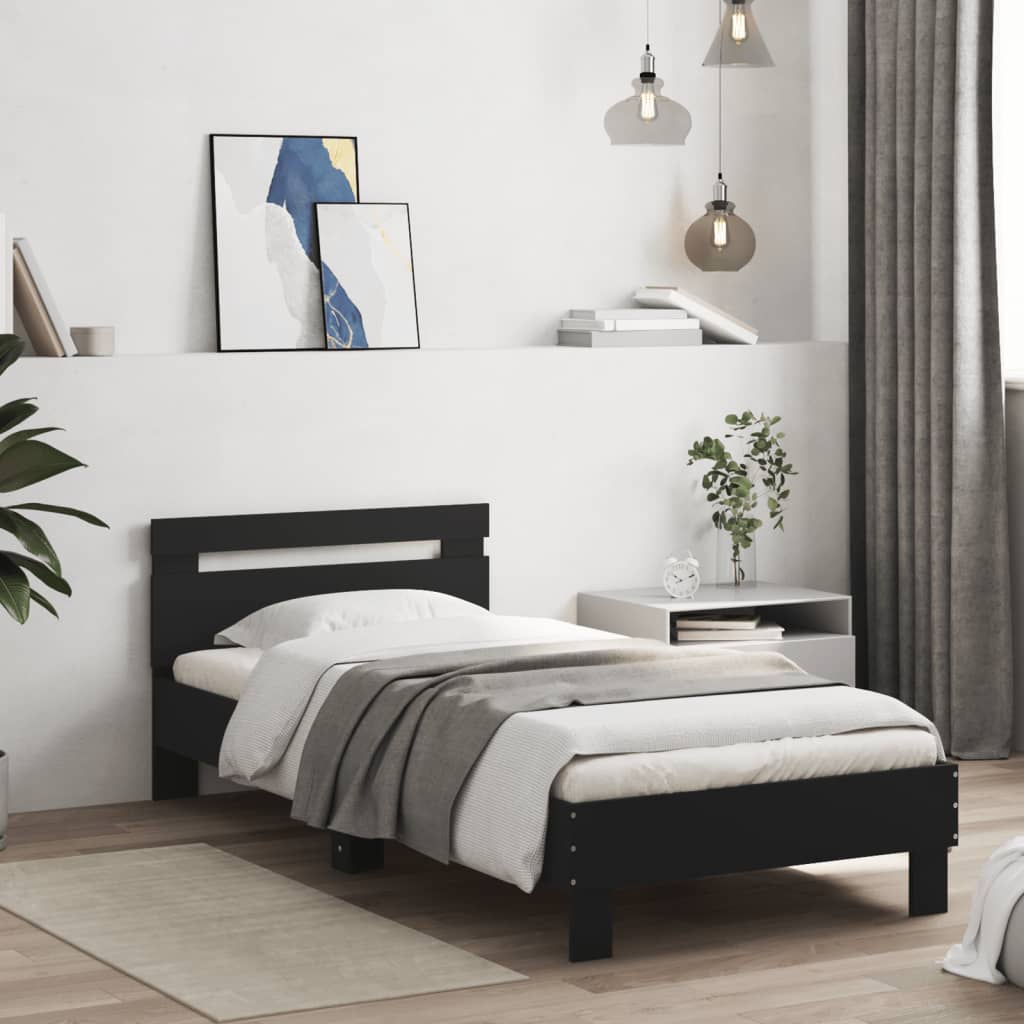 Bed frame with headboard black 90x200 cm wood material