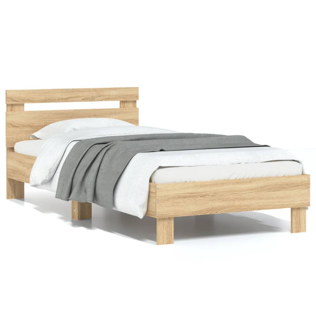 Bed frame without mattress with headboard Sonoma oak 90x200 cm